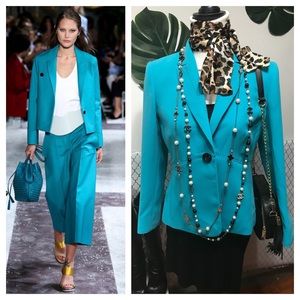 Tahari Turquoise lined blazer w/ black stitching